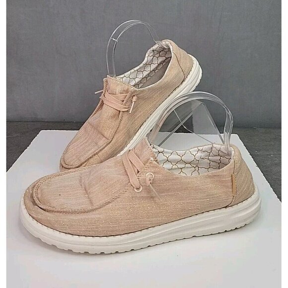 HEY DUDE Wendy Canvas Slip-On Shoes - Womens Size 10 - Sparkling Rose Gold - Picture 2 of 12